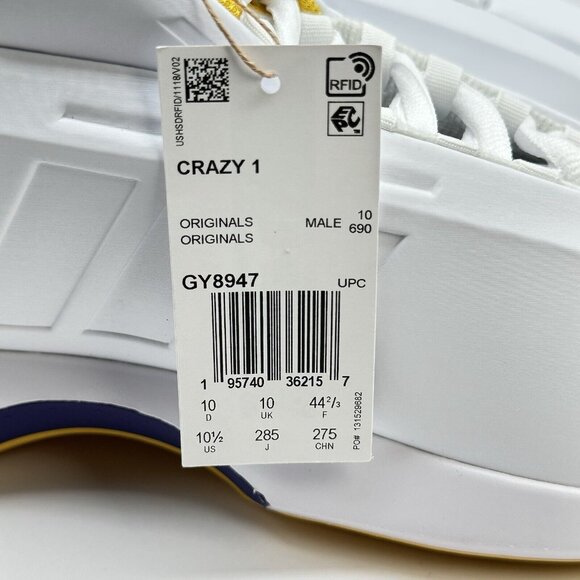Mens Adidas Crazy 1 Lakers Home 2022 GY8947 Kobe Bryant Basketball Shoes Sz 10.5 - Picture 10 of 12